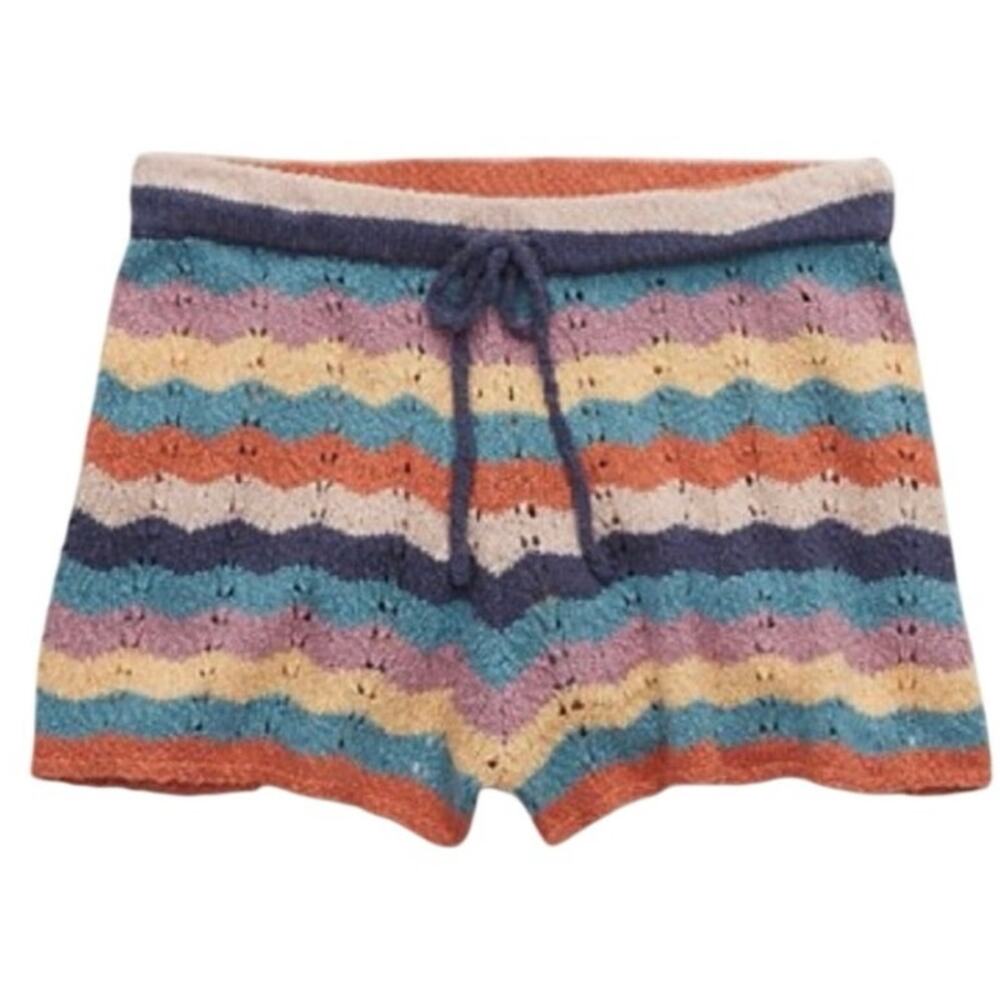 Aerie Open Knit Sweater Drawstring Shorts, colorful striped, drawstring tie, M